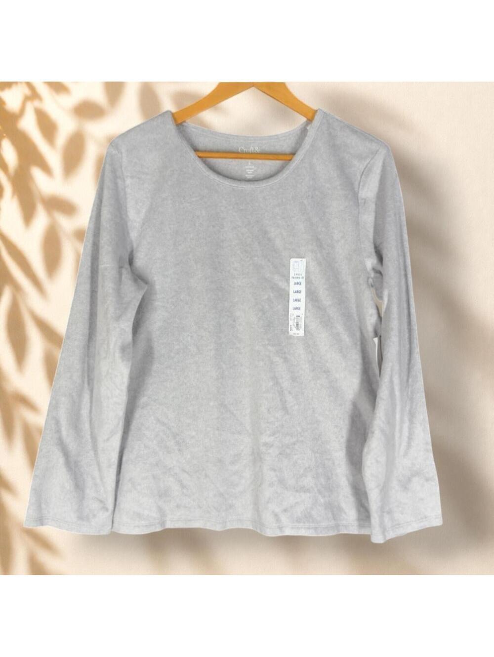 New Croft & Barrow Pajama Top Women L Large Gray Long Sleeve Sleepwear Fleece